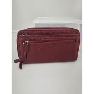 Buxton Leather Clutch Wallet Burgundy Zip Around Large Organizer
